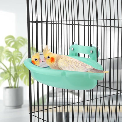 Wontee Bird Bath Box with Mirror Portable Parrot Hanging Bathroom Bathing Tub - Image 3