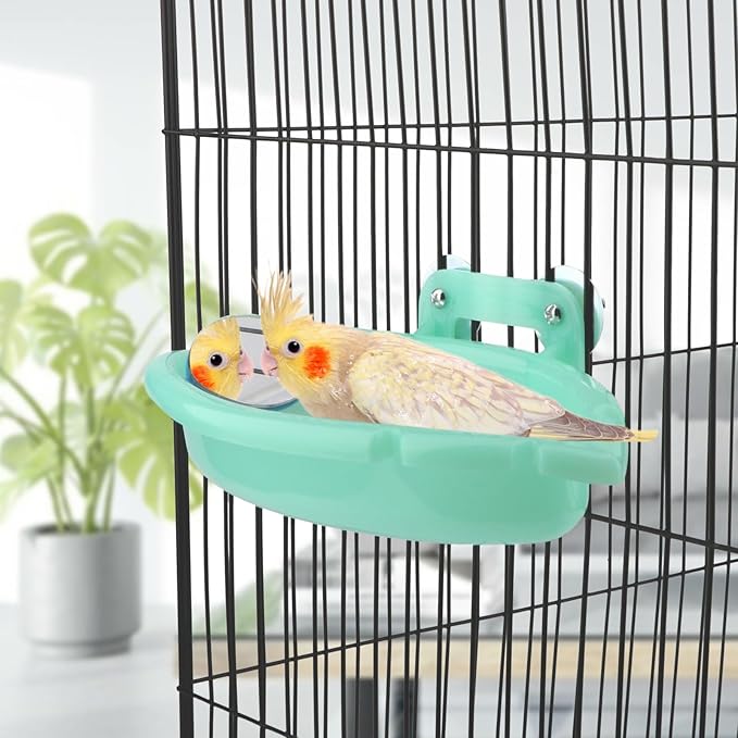 Wontee Bird Bath Box with Mirror Portable Parrot Hanging Bathroom Bathing Tub - Image 3