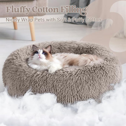 rabbitgoo Cat Beds for Indoor, 20 inches Machine Washable, Fluffy Round Pet Bed - Image 3