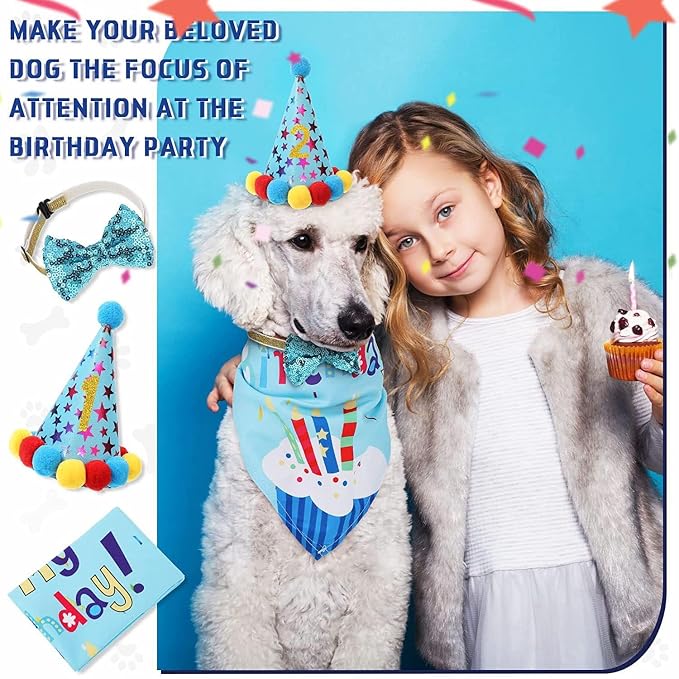 Dog Birthday Decorations, Puppy Birthday Party Outfits, Birthday Hat, Bow Tie - Image 5