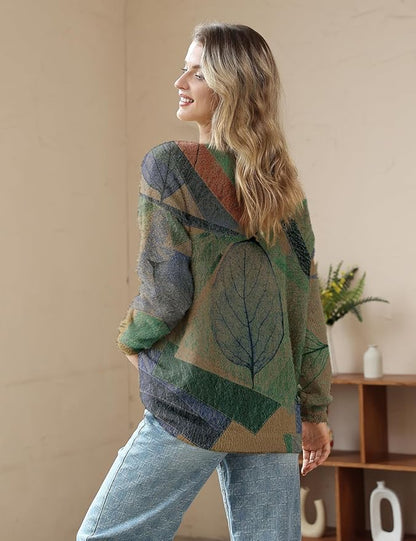YESNO Women Christmas Sweater Graphic Printed Oversized Pullover Sweaters - Image 3