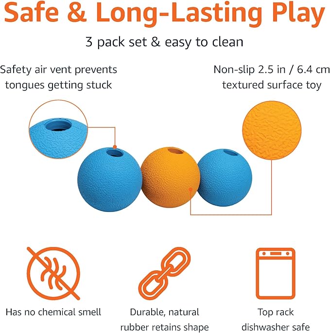 Amazon Basics Interactive Bouncy Durable Rubber Dog Toy Balls, 2.5 inch - Image 2