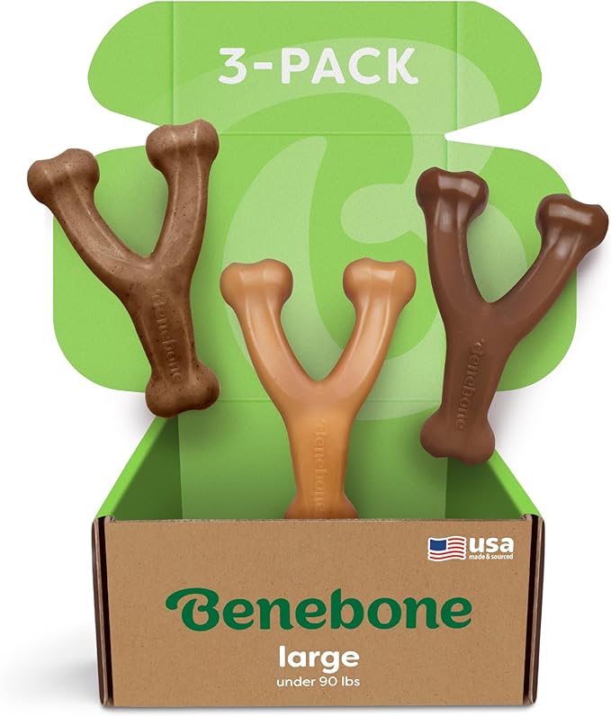 Large 3-Pack, Benebone Wishbone Durable Dog Chew Toy by Benebone