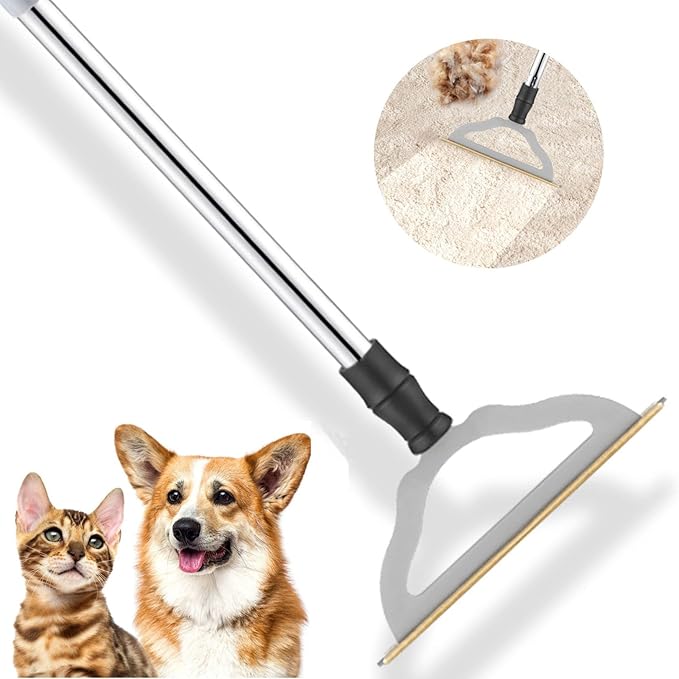 Pet Hair Remover for Carpets, Adjustable Long Handle Carpet Rake for Dog Cat by HIMODA