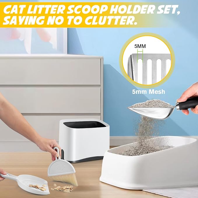 Cat Litter Scooper with Holder, Stainless Steel Cat Litter Scoop, Kitty Poop - Image 3