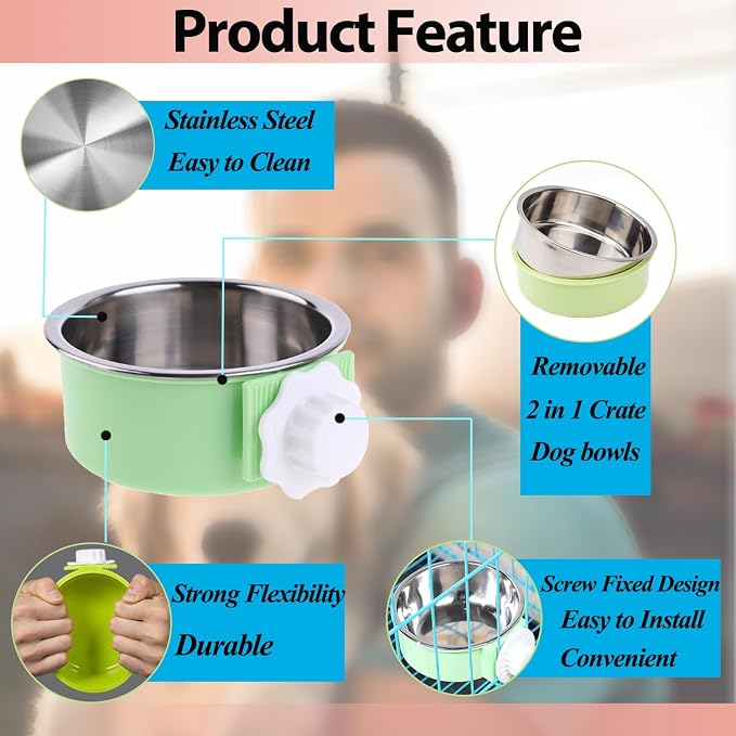 2 Pieces Crate Dog Bowl, Removable Stainless Steel Pet Kennel Hanging Food - Image 2