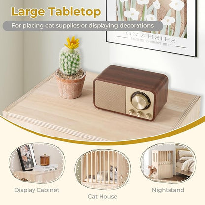 Tangkula 2-Tier Luxury Wood Cat House, Wooden Kitten Cage Condo - Image 9