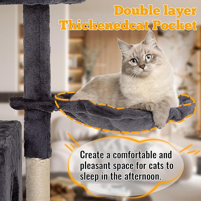 FDW | 37.8" Cat Tree Tower | Dark Gray | Multi-Level Indoor Activity Center - Image 3