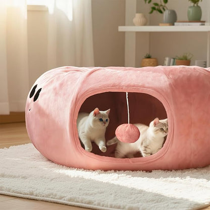 Cat Tunnel Bed for Indoor Cats, Peekaboo Cat Cave Bed, Soft Cat Donut Tunnel - Image 3