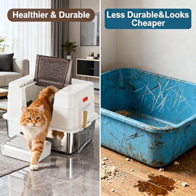 XL Premium Stainless Steel Enclosed Cat Litter Box - Image 8