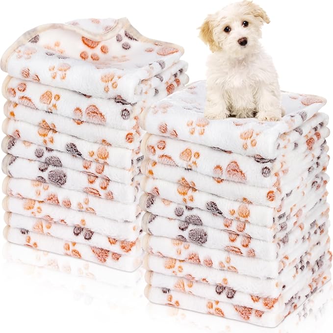 Chumia 40 Pcs Blankets Soft Fluffy Fleece Washable Pet Dog Sleep mat Paw Print by Chumia