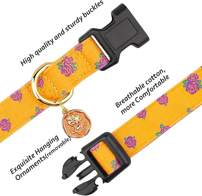 Cotton Handmade Dog Collar Cute and Distinctive Patterns Yellow Rose - Image 2
