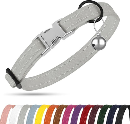 Leather Cat Collar with Buckle and Removable Bell - Image 8