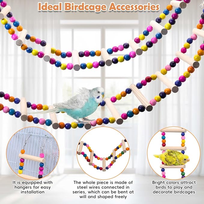 PINVNBY 2 PCS Extra Large Bird Ladder Toys, Wooden Parakeet Swing Toys - Image 5