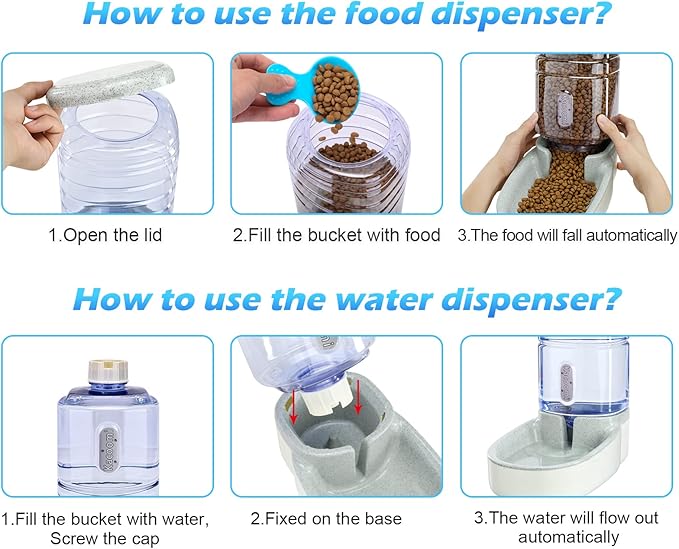 Automatic Dog Cat Feeder and Water Dispenser Gravity Food Feeder and Waterer Set - Image 3