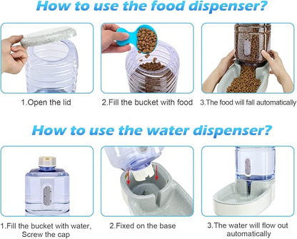 Automatic Dog Cat Feeder and Water Dispenser Gravity Food Feeder and Waterer Set - Image 3