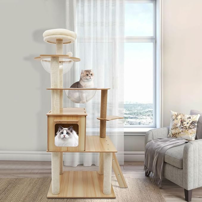 Wood Cat Tree, Modern 5-Tier Wooden Cat Tree, Wooden Tower - Image 8