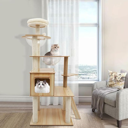 Wood Cat Tree, Modern 5-Tier Wooden Cat Tree, Wooden Tower - Image 8