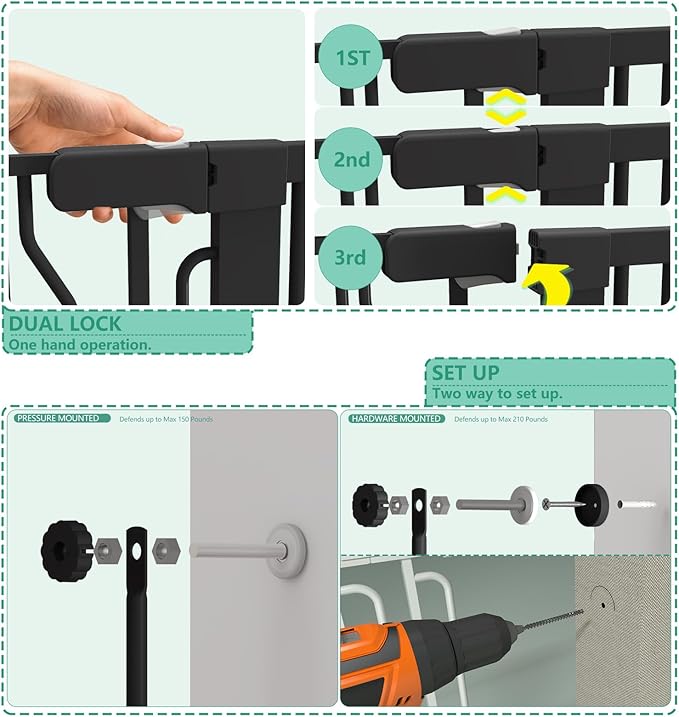 51" Extra Tall Cat Gate for Doorway Auto Close Encrypted Cat Gate 28.5"-48.7" - Image 6