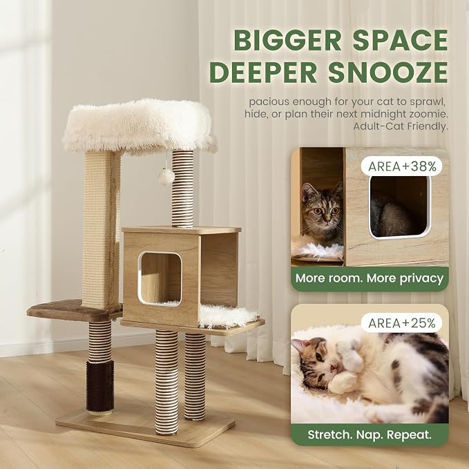 Cat Tree Tower, 41.7 in Wood Cat Condo - Image 7