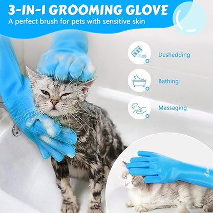 Pecute Pet Grooming Gloves Large, Heat Resistant Cat Bathing Gloves - Image 2