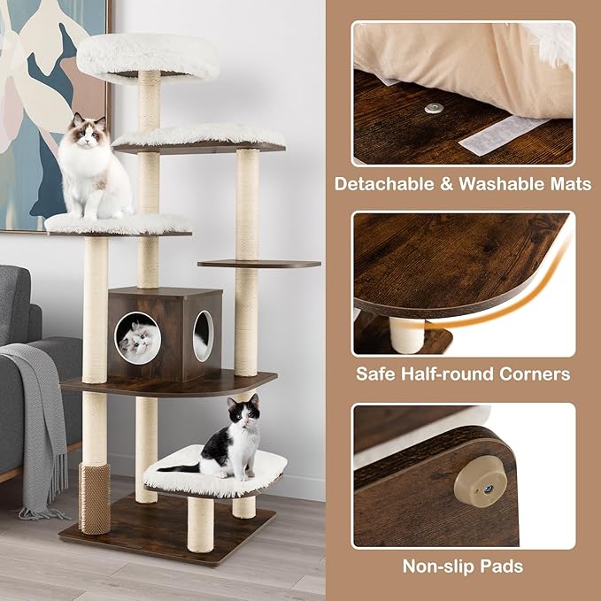 PETSITE Tall Cat Tree for Indoor Cats, 71 Inches Multi-Level Modern Cat Tower - Image 6