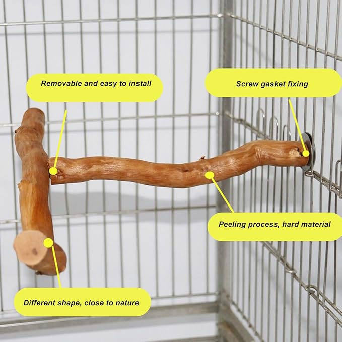 Asixxsix Wood Bird Perch, T Shaped Birdcage Stand Wooden Parrot Perch Stand - Image 5
