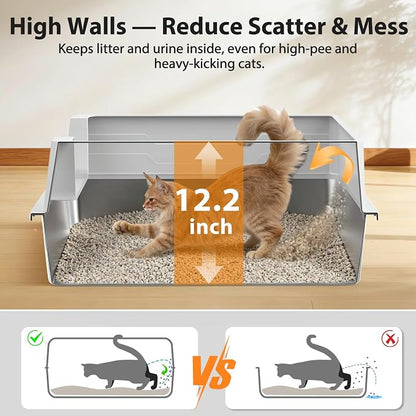 FURTIME XXXL Extra Large Stainless Steel Litter Box - Image 2