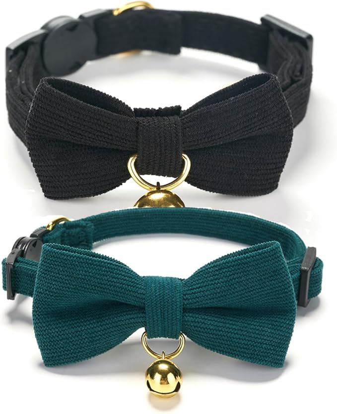2 Pack Soft Corduroy Cat Collars by Ewinoom