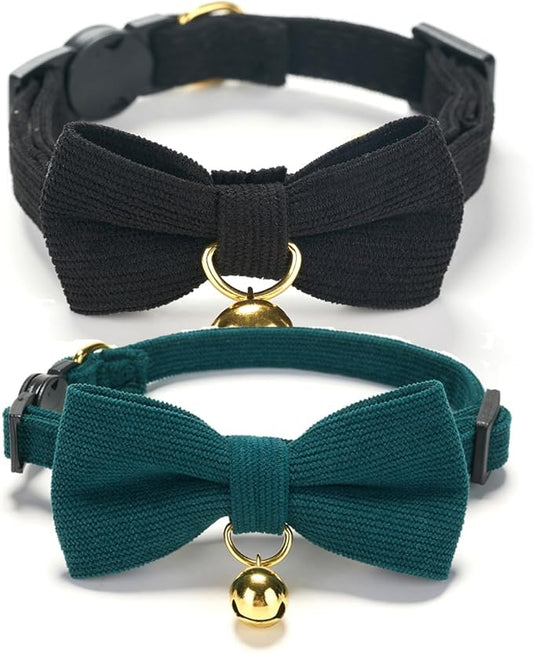2 Pack Soft Corduroy Cat Collars by Ewinoom