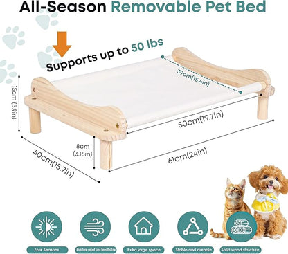 Elevated Wooden Cat Bed – 24"x15.7"x5.9" Breathable Hammock Pet Bed - Image 2