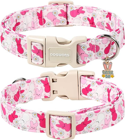 DOGWONG Easter Dog Collar, Cute Pink Easter Bunny Pet Collar Durable Holiday - Image 2