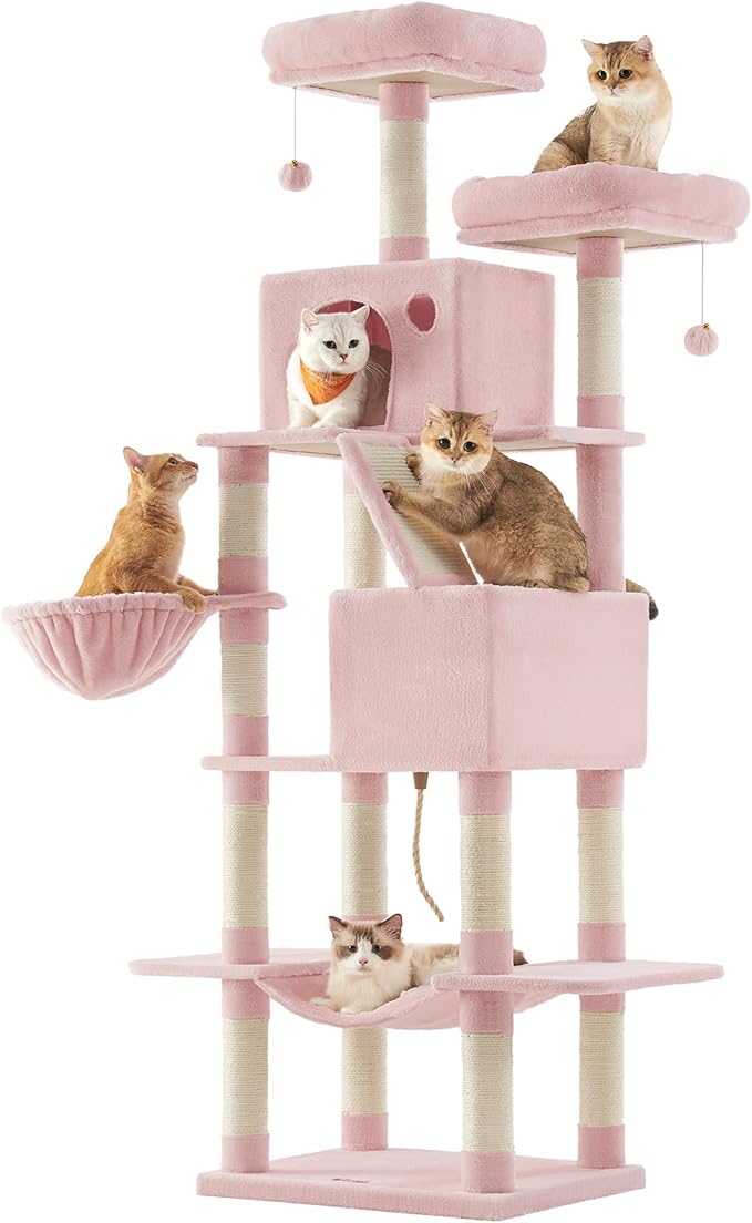 Feandrea Cat Tree, 81.1-Inch Large Cat Tower, 2 Perches, 2 Caves, Jelly Pink by FeandreabySONGMICSHOME
