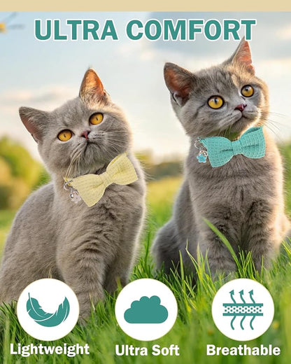 Cat Collar Breakaway with Bells, Soft Cotton Cat Bowtie Collar - Image 8