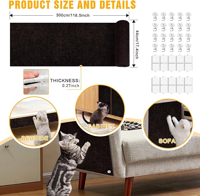 Cat Scratch Mat, 118.5"x17.4" Trimmable Self-Adhesive Cat Scratch Furniture - Image 2