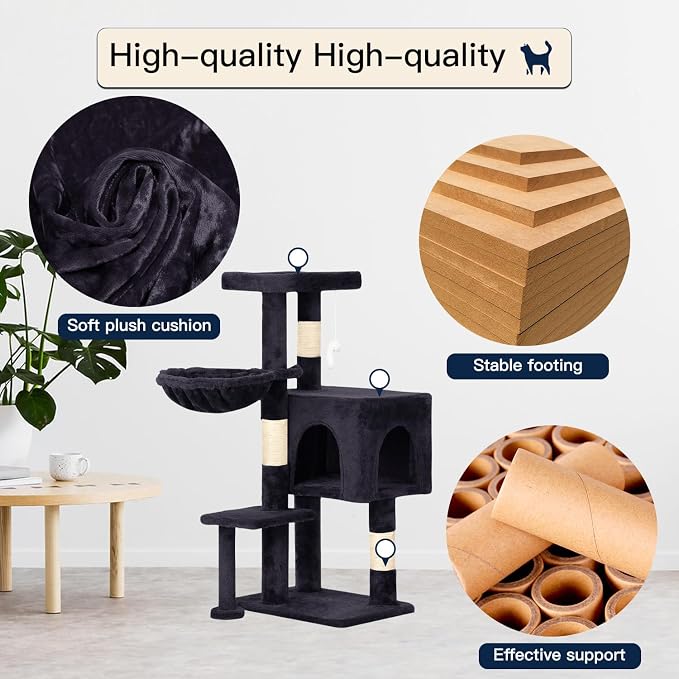 BestPet | 37" Cat Tree Tower | Dark Gray | Sturdy Multi-Level Cat Tree - Image 2