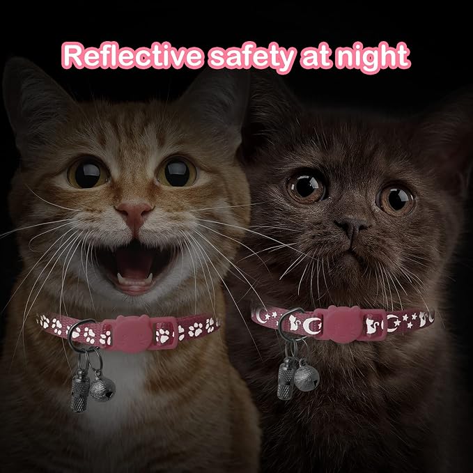 LLHK 2 Pack Breakaway Cat Collars & 2 Pcs Name Tags, Reflective Safety Kitten - Image 2