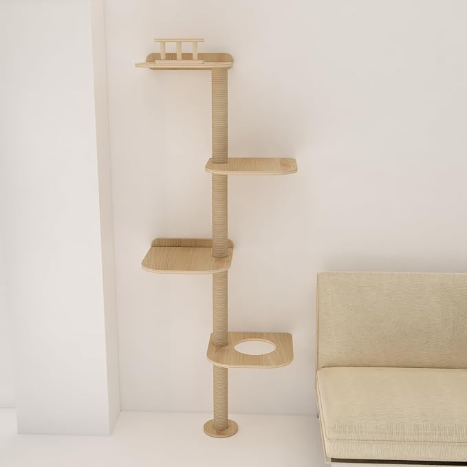 Wall-Mounted Tall Cat Tree Cat Scratching Post, Space Saving Floor to Ceiling - Image 3