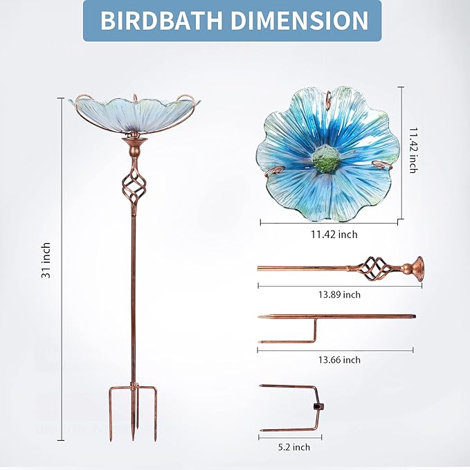 MUMTOP 31 Inch Height Glass Birdbath Birdfeeder - Image 4