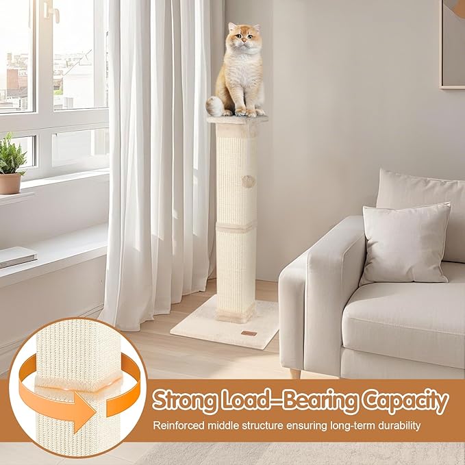 Cat Scratching Post 33 inch for Indoor Cats, High Cat Scratch Post Beige - Image 4