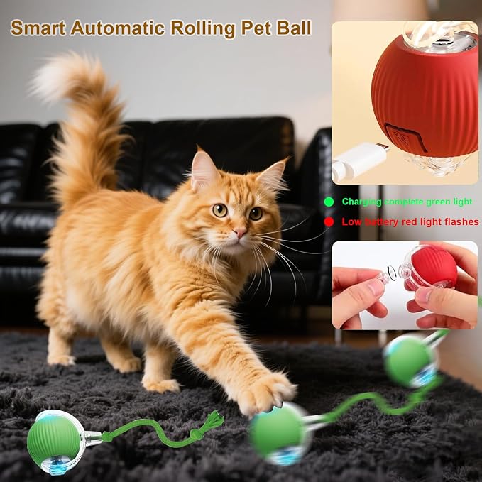 Interactive Cat Toy, 2025 New Interactive Rolling Cats Dog Toy Balls 360° Smart - Image 2