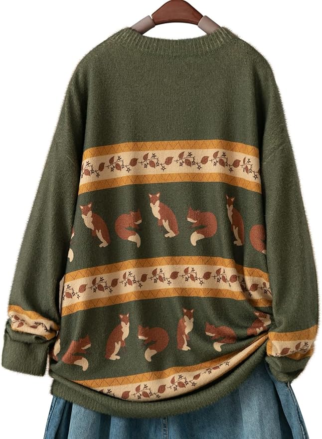 YESNO Women Christmas Sweater Graphic Printed Oversized Pullover Sweaters - Image 6