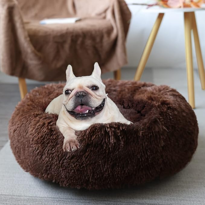 Calming Donut Dogs Beds for Small Dogs Washable, 23inch Plush Round Pet Bed for by nononfish