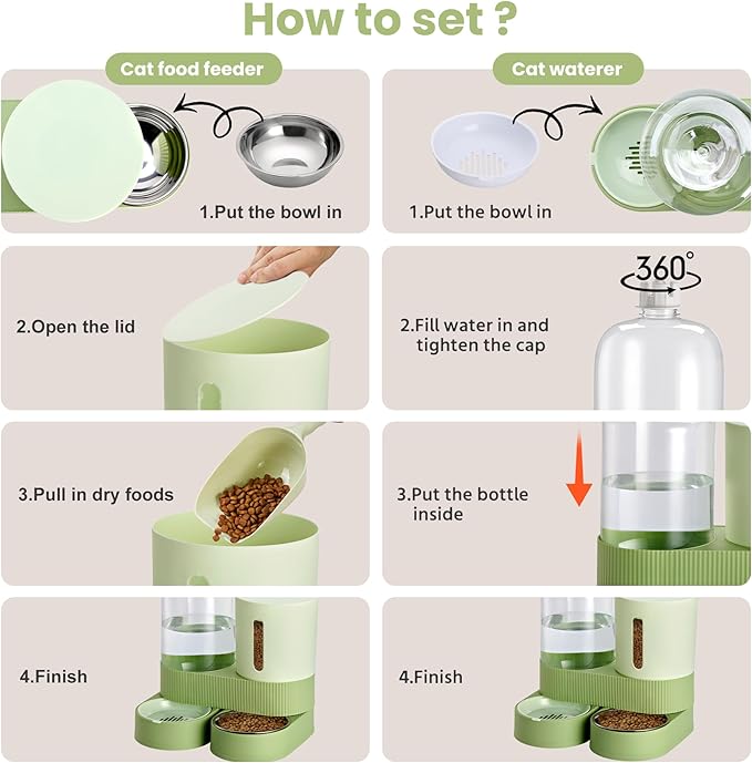 2 Pack Automatic Cat Feeder Stainless Steel Water Dispenser Gravity Food Feeder - Image 4