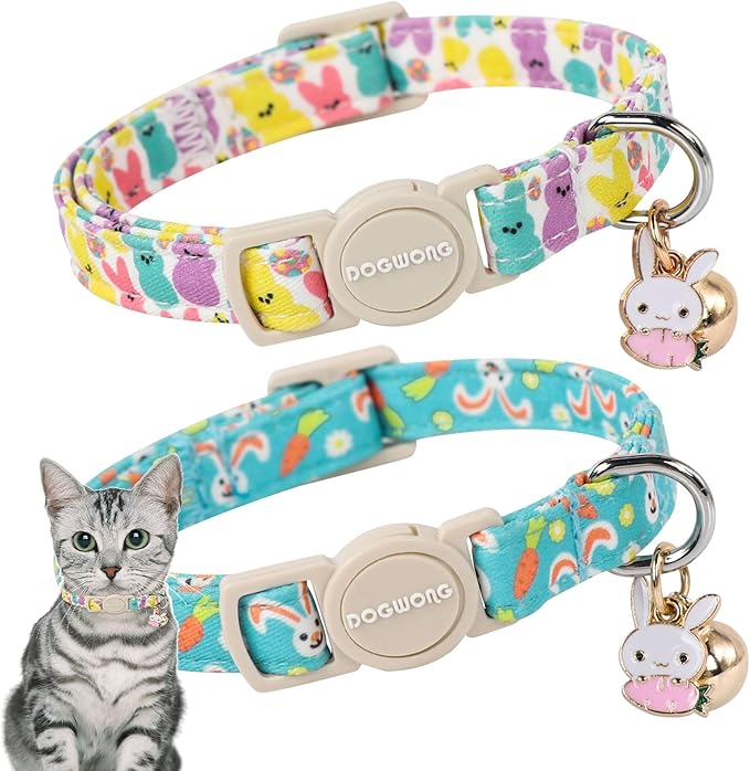 Cat Collar, 2 Pack Easter Day Bunny Cat Collars Breakaway by DOGWONG