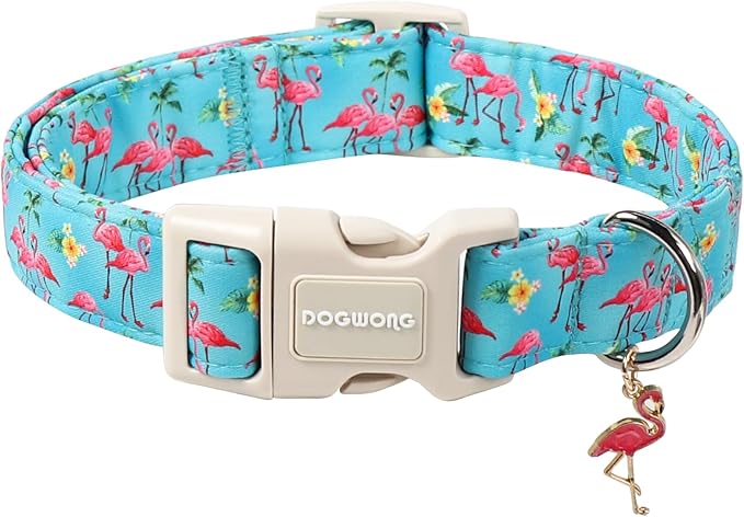 DOGWONG Spring Summer Dog Collar-Cute Flamingo Dog Collar, Adjustable Soft by DOGWONG