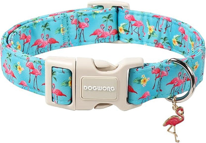 DOGWONG Spring Summer Dog Collar-Cute Flamingo Dog Collar, Adjustable Soft by DOGWONG