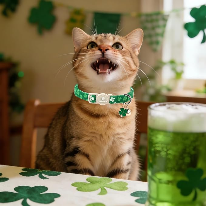 Cat Collar, Spring Green Shamrock Cat Collar - Image 5
