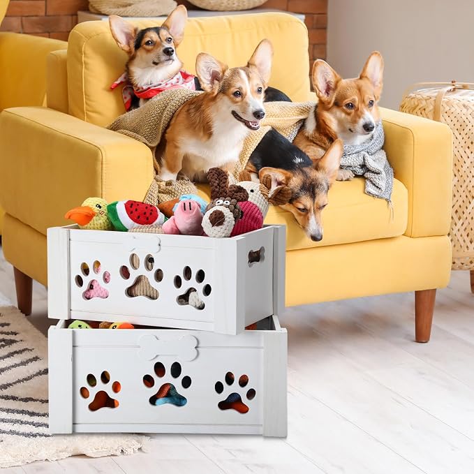 3 Pack Dog Toy Bin Wood Large Dog Toy Basket - Image 4