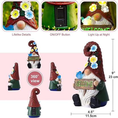 Solar Gnome with Wlecome Decor for Yard Decorations - Image 2
